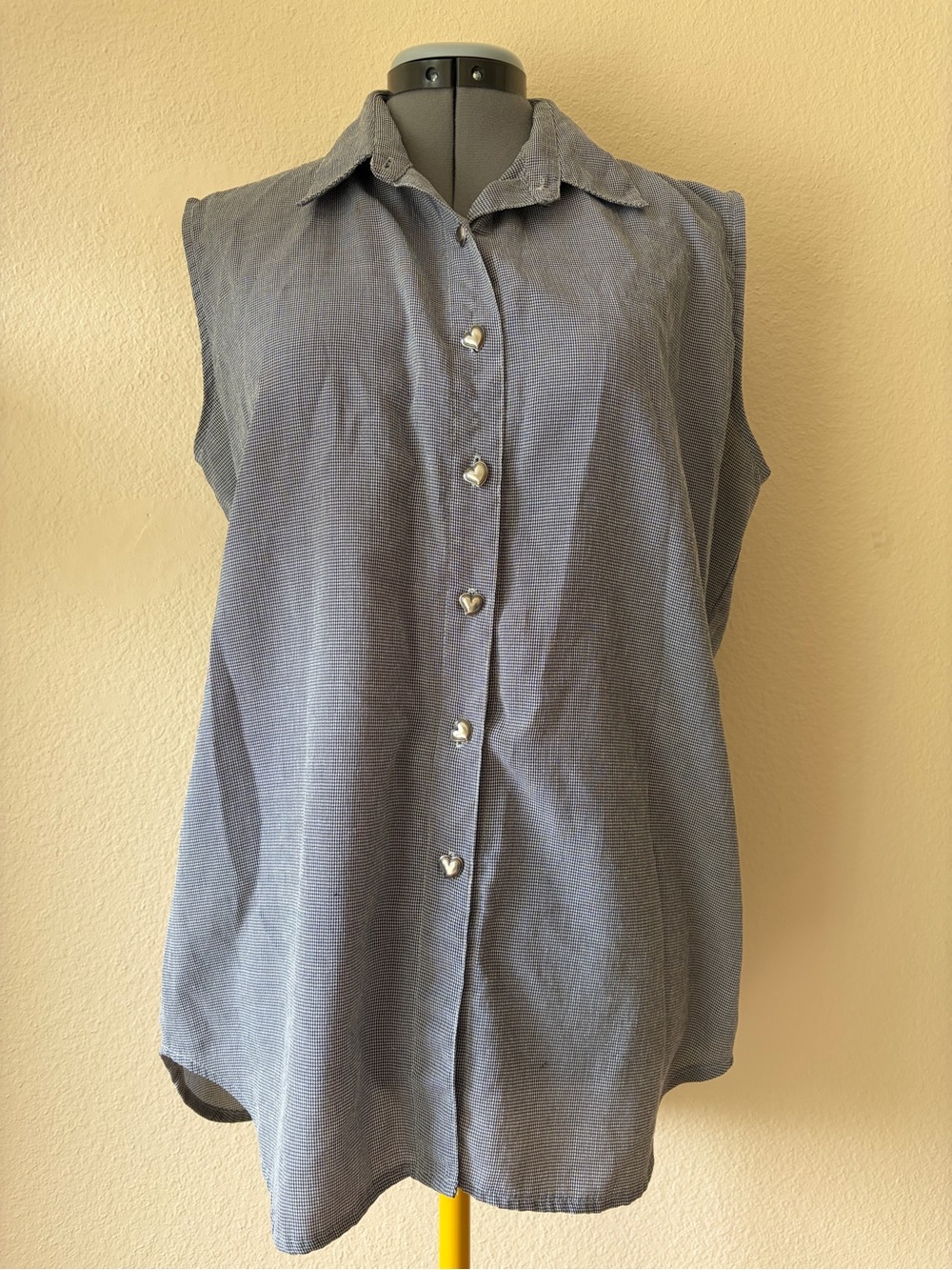 Vintage Darlyn Made in USA Sleeveless Button Down Blouse Houndstooth Tank Top - Picture 2 of 11